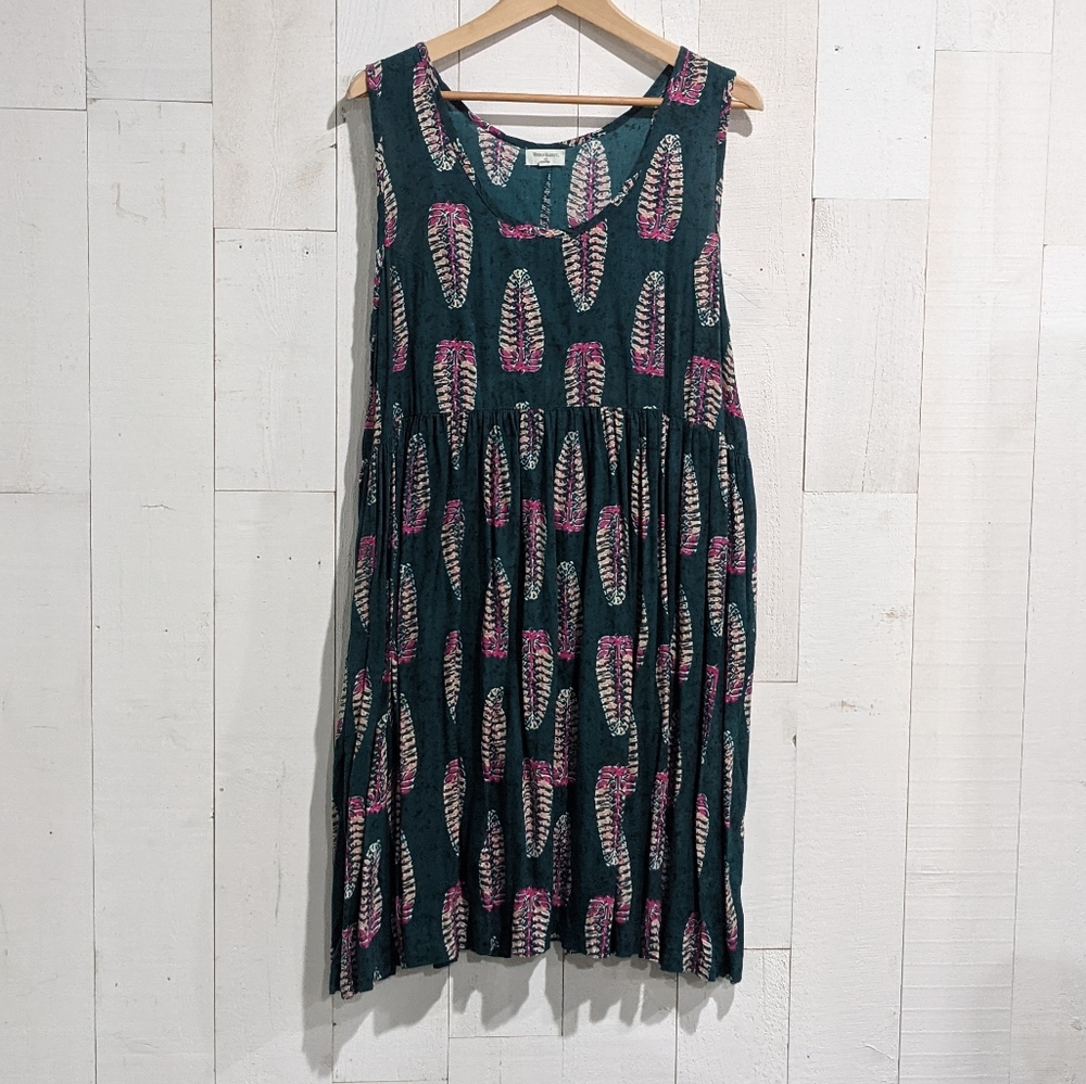 Cost Plus World Market Leaf Feather Tank Dress - Women's Large/XL Teal Pink
